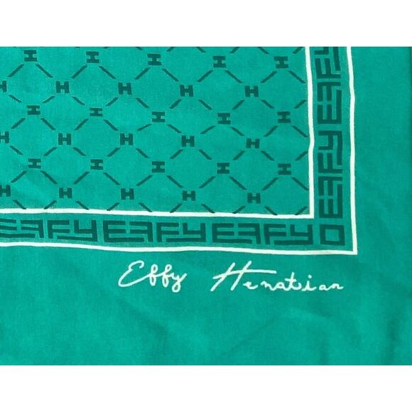 Effy Hematian Silk Scarf Womens Green Oblong Rectangular Logo Patterned Classic - Picture 2 of 9